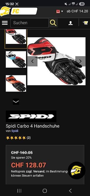Spidi Handschuhe & Handstulpen: Spidi Carbo 4 Motorradhandschuhe Grösse M – Gebraucht aus Zizers von watchcomp.