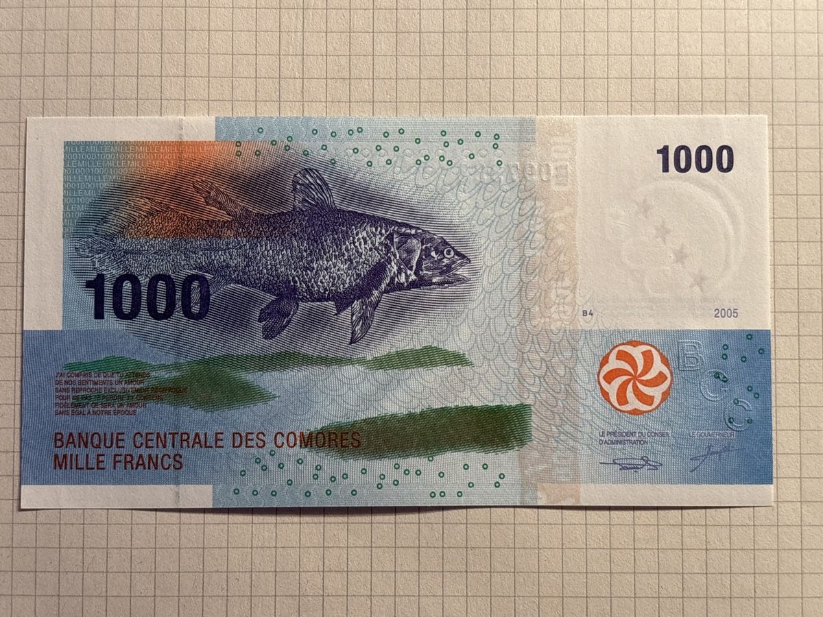 Banconote: 1000 Francs Komoren Banknote 2005 unc – Nuovo e nell'imballaggio originale da Möhlin venduto da Don_Papa