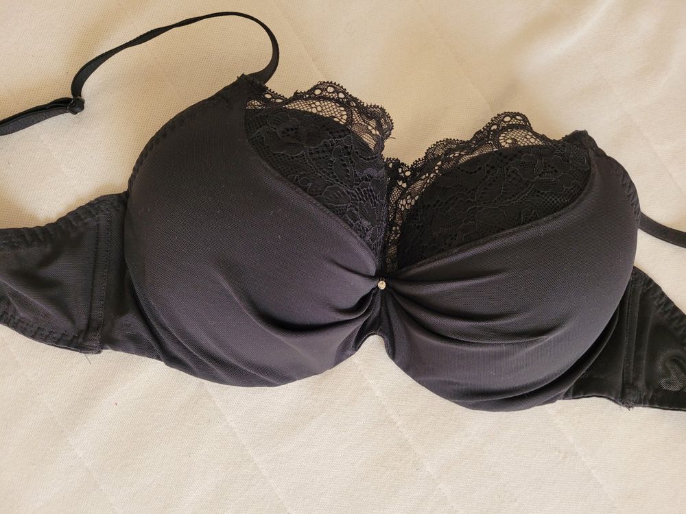 Soutien-Gorge H&S Noir & Parme - Taille 90B - Polyamide - Neuf Avec Étiquettes