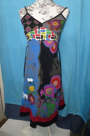 BUNTES DESIGNER KLEID TRÄGER GR M COTTON NEU SÜSS KURZ