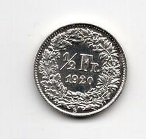 (936) Schweiz, ½ Franken, 1920, Super, stgl