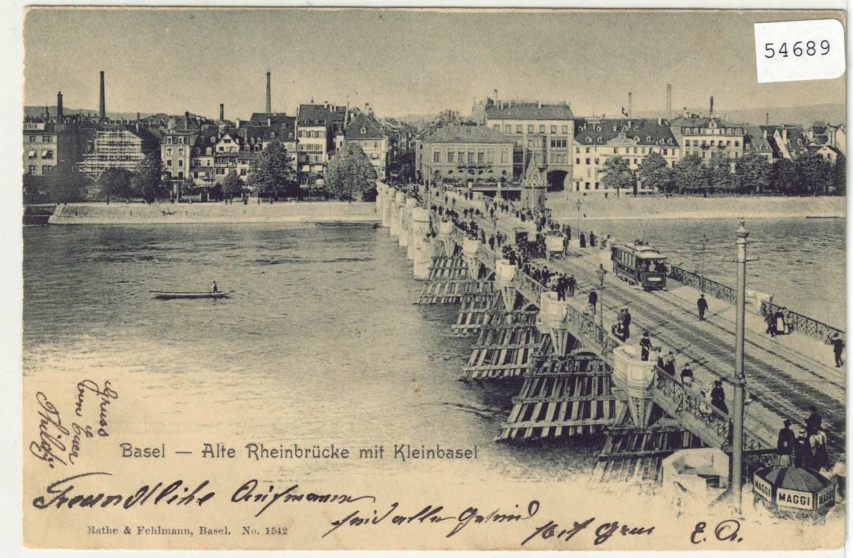 Cartoline postali: Basel - Alte Rheinbrücke mit Kleinbasel - animee – Usato da Ettingen venduto da Kartenplanet