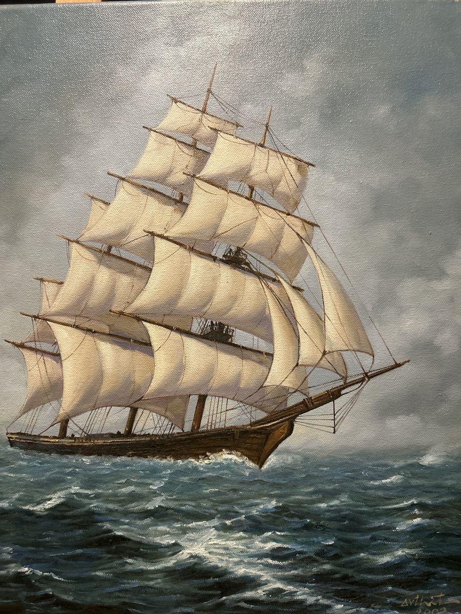 Dipinti: Wunderschönes Ölgemälde Segelschiff, signiert, 2002! – Usato da Glarus venduto da KunstWerkEr-LS87 1