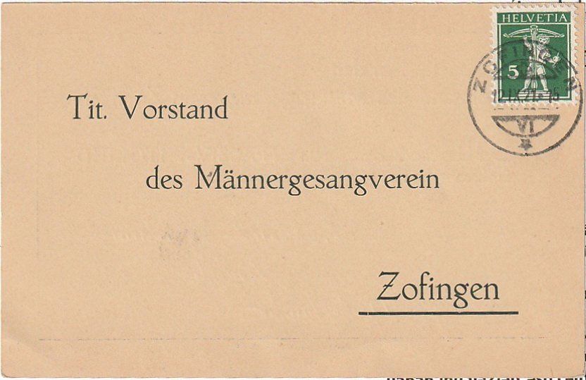 Tutti i francobolli: Männergesangverein Zofingen – Usato da Aarburg venduto da Aare10