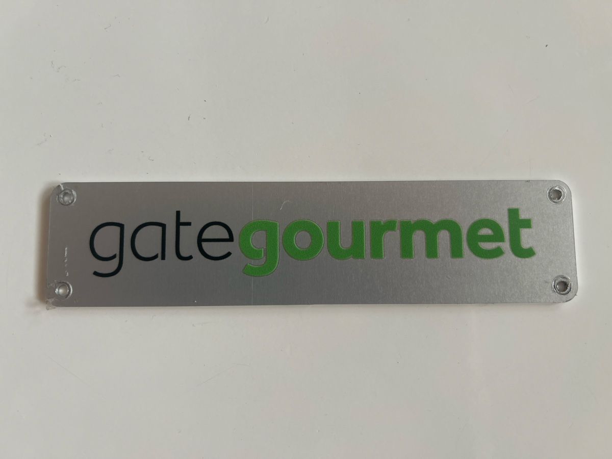 Insegne: Gate Gourmet  Flugzeug trolley Schild – Usato da kloten venduto da Sgana
