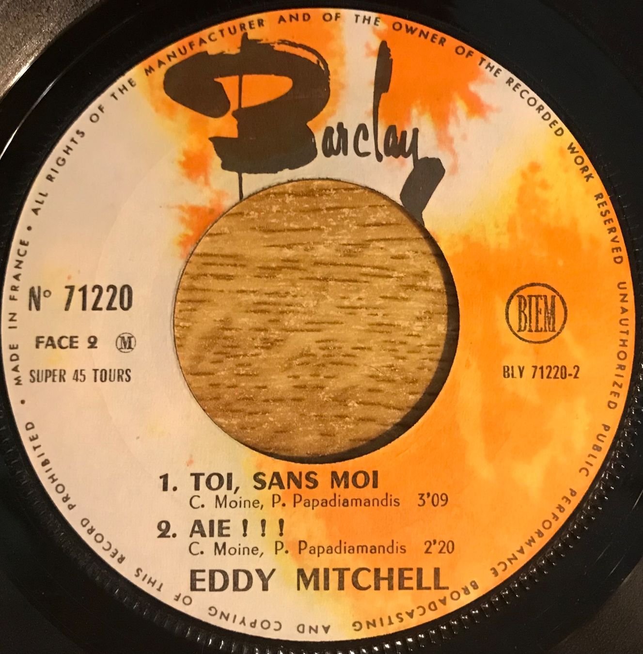 Dischi in vinile: EDDY MITCHELL - TOI, SANS MOI – Usato da Bussigny venduto da vinyl-pas-cher 3