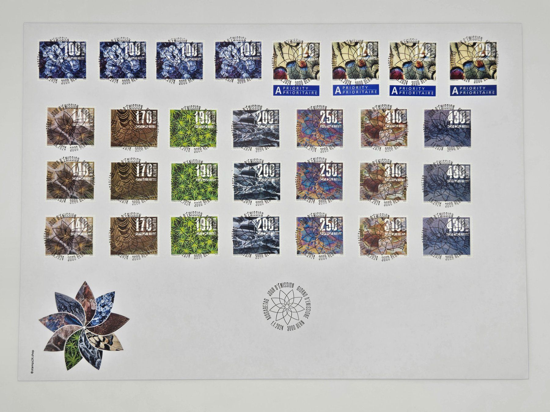 Tutti i francobolli: Combo-FDC Naturmuster 2024, Format C4 – Usato da Rickenbach SO venduto da Bytebull