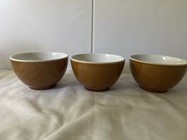 3 braune Rössler Keramik  Müesli-Schüsseli, gut erhalten
