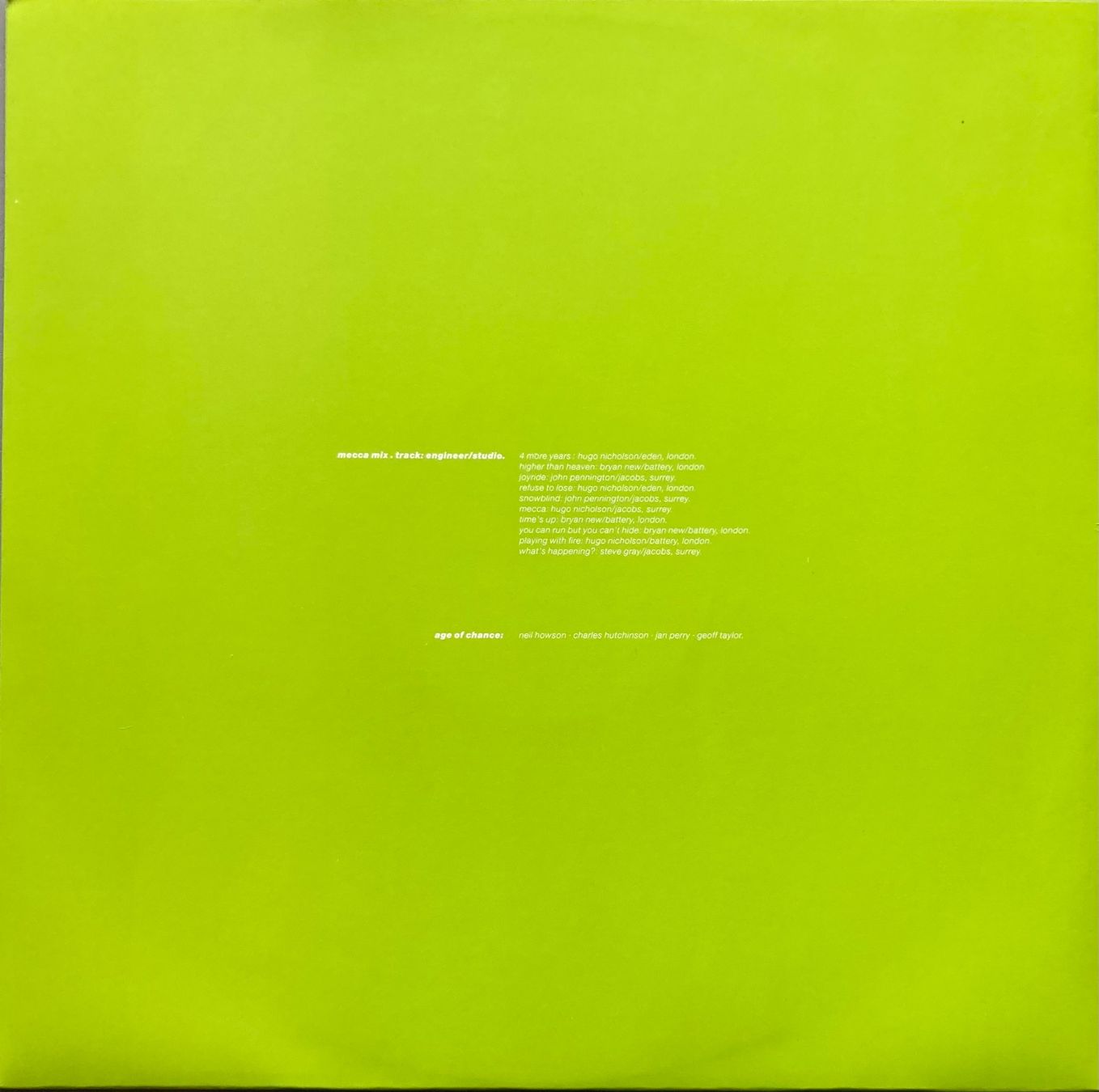 Dischi in vinile: AGE OF CHANCE - MECCA – Usato da Poliez-Pittet venduto da Newtown-Records 2