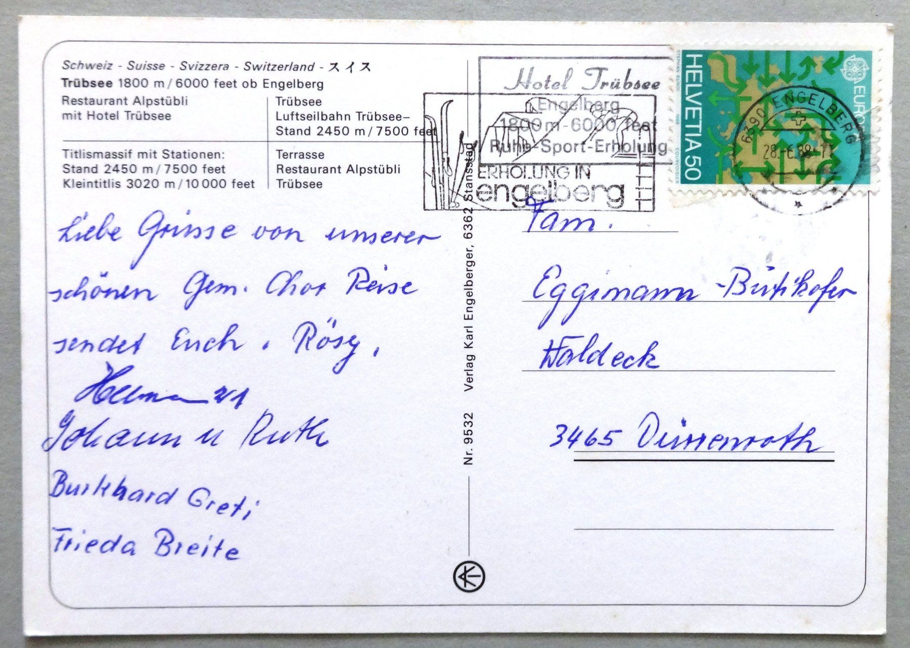 Cartoline postali: Trübsee ob Engelberg – Usato da Fétigny venduto da Billy2miny 1