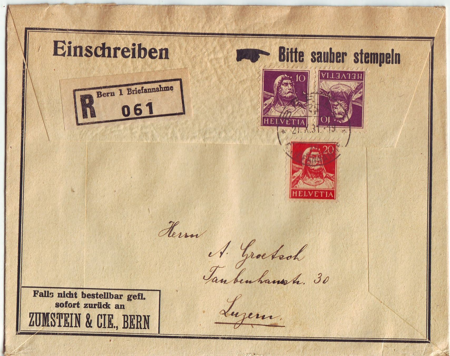 Buste & buste per spedizione: Kehrdruck auf Brief – Usato da Brittnau venduto da trouvaille02