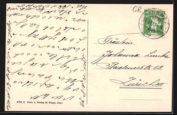 Cartoline postali: AK Ilanz, Teilansicht mit Bergen, 1911 – Usato da Berlin venduto da bartko-reher 1