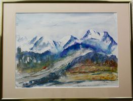 Neu! Aquarell "Maria Fischer Walpen", sign. Walliser Gebirge