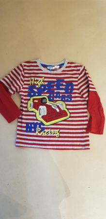Langarmshirt Kids rot grau gestreift, Gr. 110