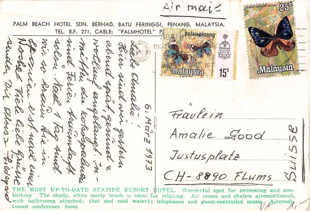 Cartoline postali: EXOTISCHE Ansichtskarten 4x MALAYSIA in die Schweiz – Usato da Lufingen venduto da TopAnsichtskarten 7