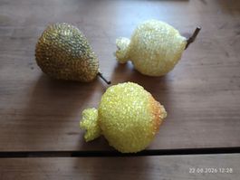 Dekofrüchte aus Perlen 3er Set gelb und gold