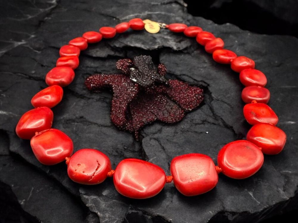 Collier Luxe En Corail Naturel Branche – Couleur Saumon, Acier Inox, Fait Main, Sans Emballage D’origine