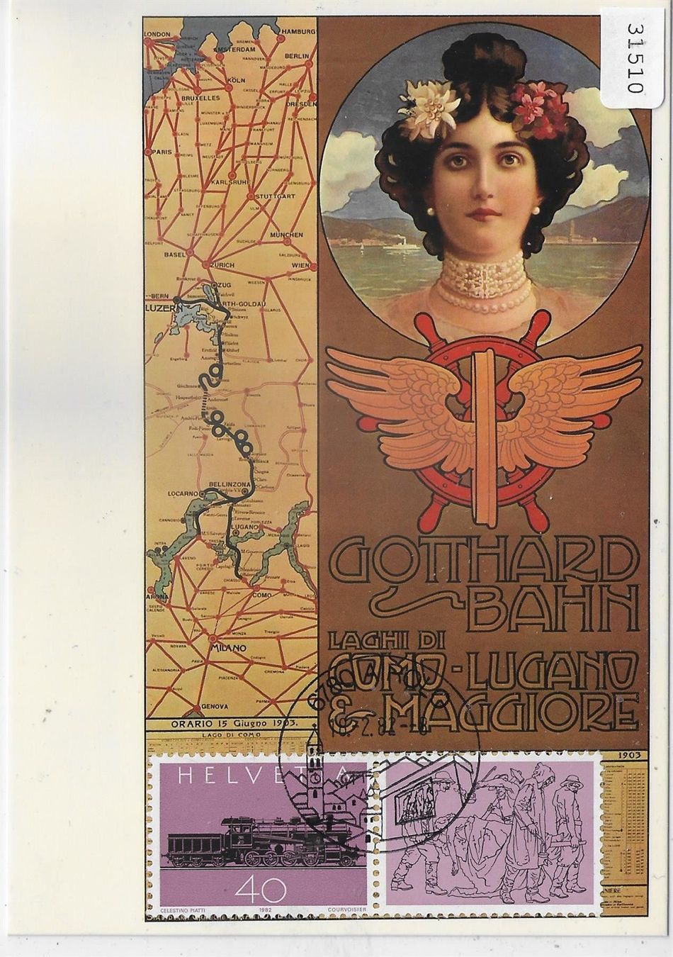 Cartoline postali: Gotthard-Bahn nach einem Plakat von 1903 – Usato da Ettingen venduto da Kartenplanet