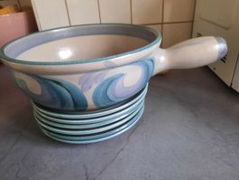LADERT, CAQUELON et 6 ASSIETTES à FONDUE