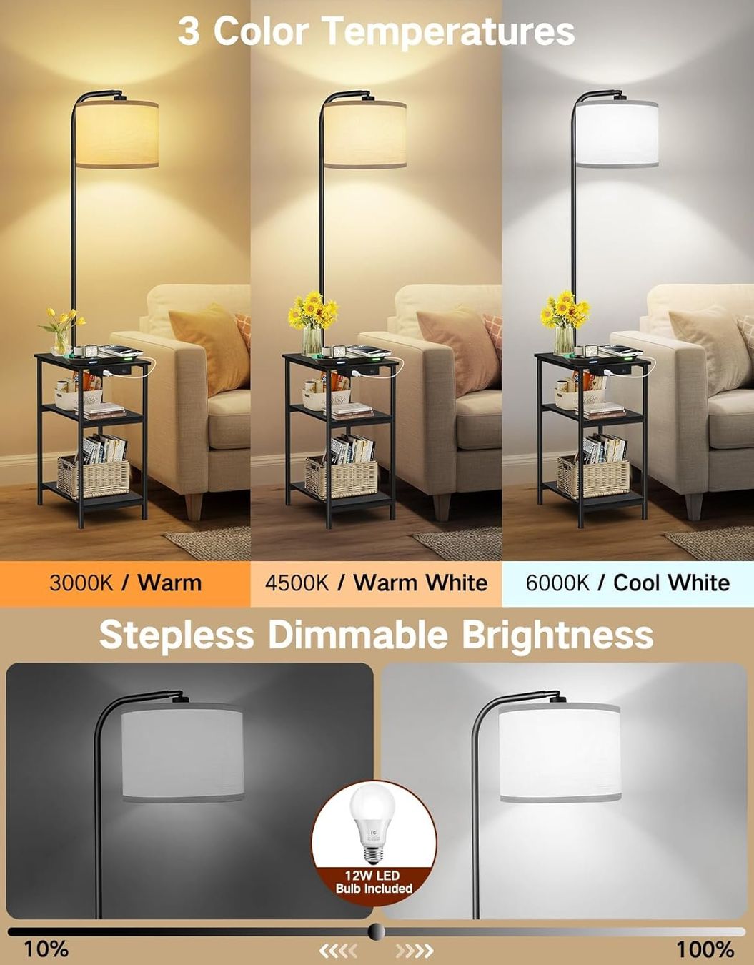 Lampade: Stehlampe Wohnzimmer mit Tisch & Regal – Nuovo e nell'imballaggio originale da Gränichen venduto da omniadeals 5