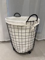 Wäschekorb auf Rollen / Drahtkorb mit Stoffsack