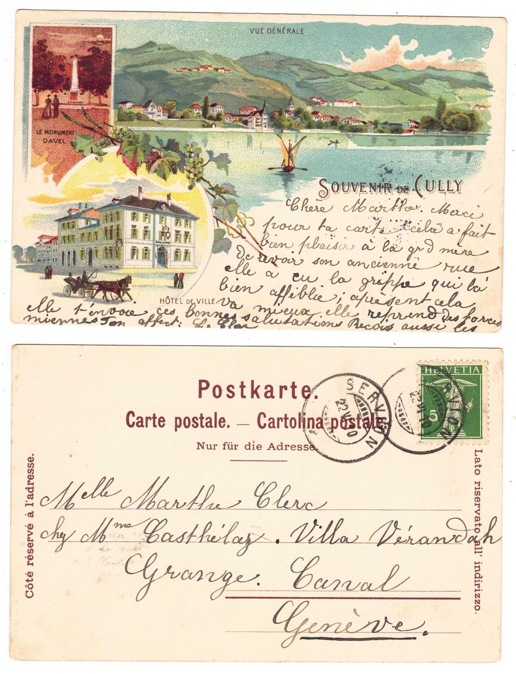 Cartoline postali: Souvenir de Cully (litho) – Usato da La Tour-de-Peilz venduto da amjust