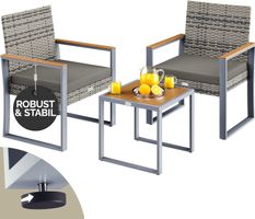 Balkonmöbel Set Polyrattan Holz Tisch 2 Stühle Outdoor