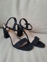 Schwarze Wildleder-Sandalen mit Blockabsatz, Grösse 39