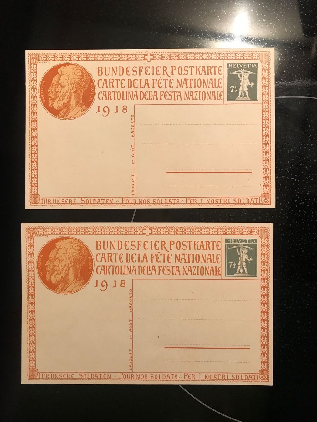 Tous les timbres: 1918, zwei Bundesfeier-Postkarten - Nr. 21+22 – Neuf (Voir description) à stäfa par brandy66 1