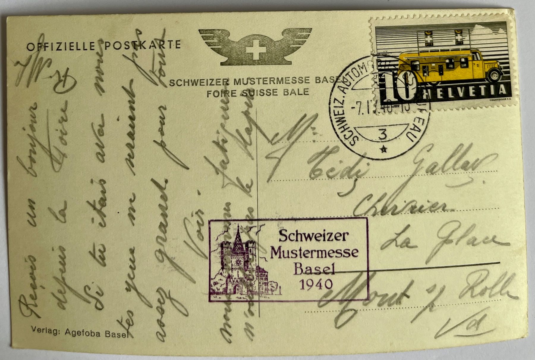 Ansichtskarten: BASEL - Schweizer Mustermesse, tram - 1940 – Gebraucht aus Lutry von Ediego 1