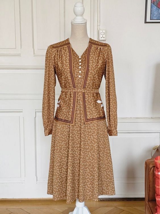 Vestiti: Vintage Kleid, Braun, Muster, Gr. 38/M – Usato da Ried-Brig venduto da Zzyzx 5
