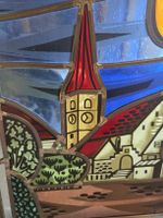 Glasbild mit Wappen, Dorfzentrum und Kirche Therwil, BL