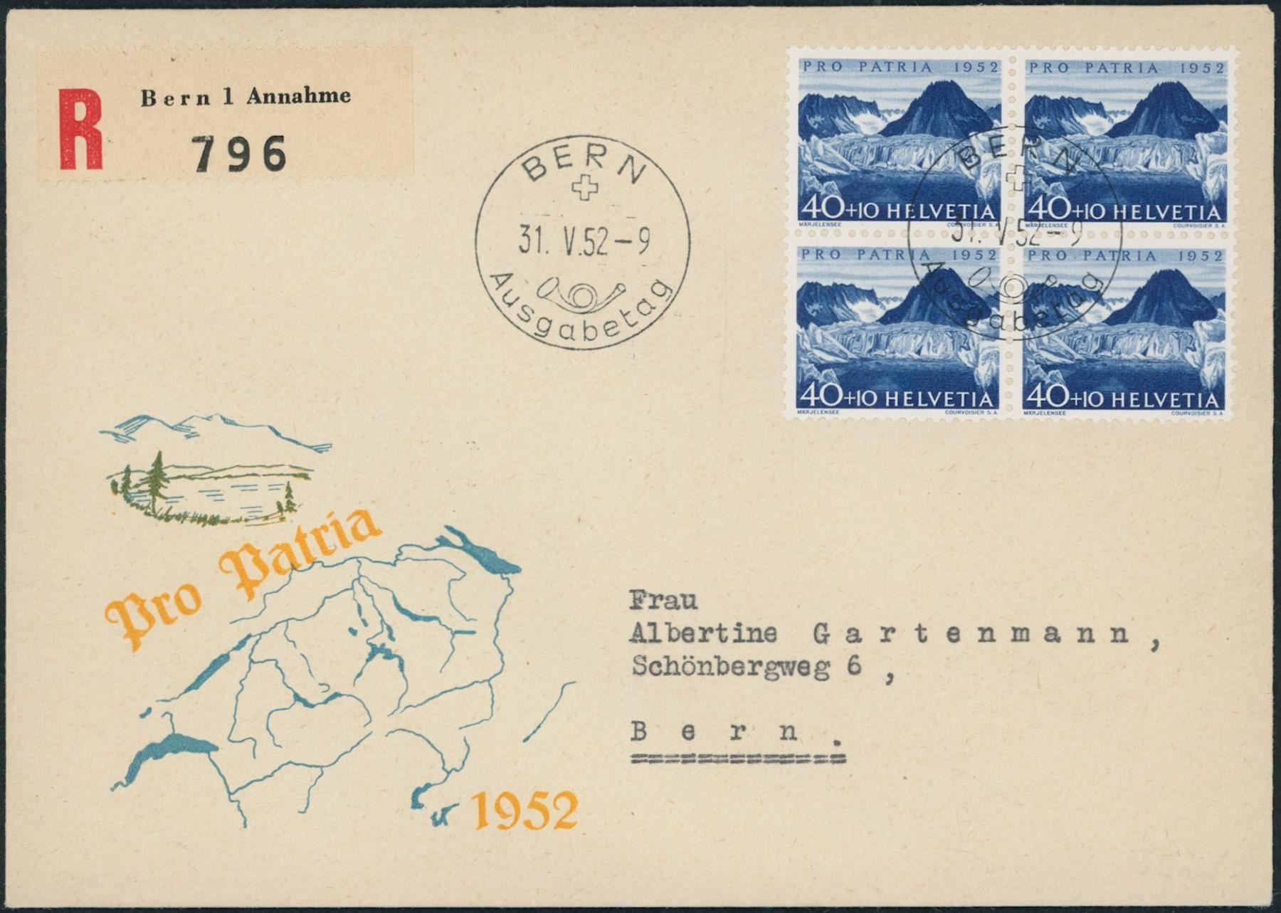 Tutti i francobolli: 1952 - Pro Patria - FDC U4 - dt. – Usato da Schindellegi venduto da leecollect
