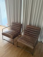 2 hochwertige Echtleder-Loungesessel in Cognacbraun – Indust