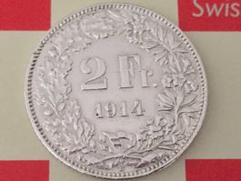 2 Franken 1914 ss-vz/-vz, nur 1,0 Mio!