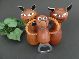 2 Salz- / Pfefferstreuer aus Holz in Katzenform + Affe Flasc