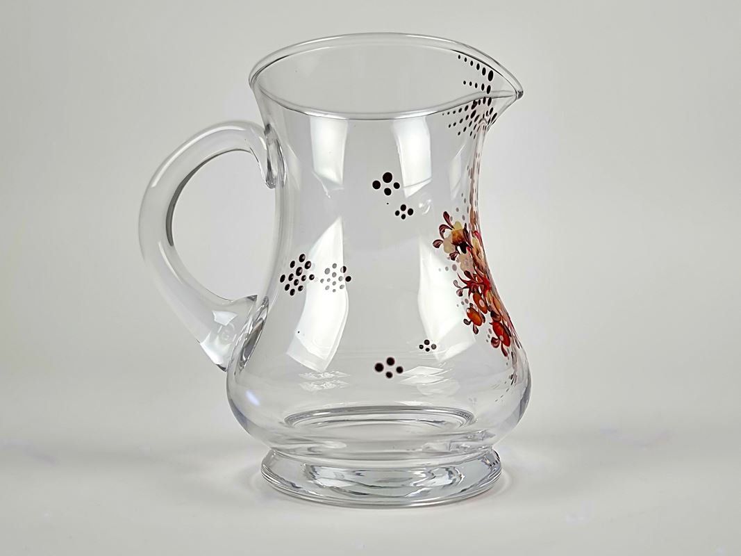 Caraffe: Glaskrug mit Blumenmuster und Punkten – Usato da Urtenen-Schönbühl venduto da Restwert_Schoenbuehl