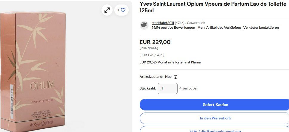 Saint Laurent Profumi & Eau de Toilette: Yves Saint Laurent Opium EdT 125ml – Nuovo (secondo la descrizione) da Collonges venduto da arashee 4