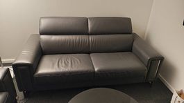 2x Designer Ledersofas Loiudice D, dunkelgrau, Made in Italy