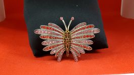 Brosche Schmetterling mit roten und pinken Steinen neu