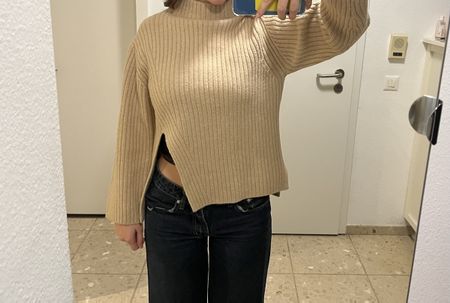 Strickpullover Mango beige gerippt Grösse M guter Zustand