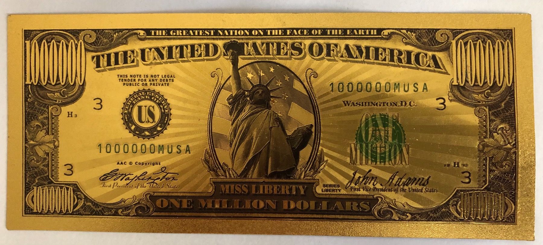 Tutti le monete: One Million Dollar Note Goldenfarbig herausgearbeitet – Nuovo (secondo la descrizione) da Altstätten SG venduto da ChangeMaker