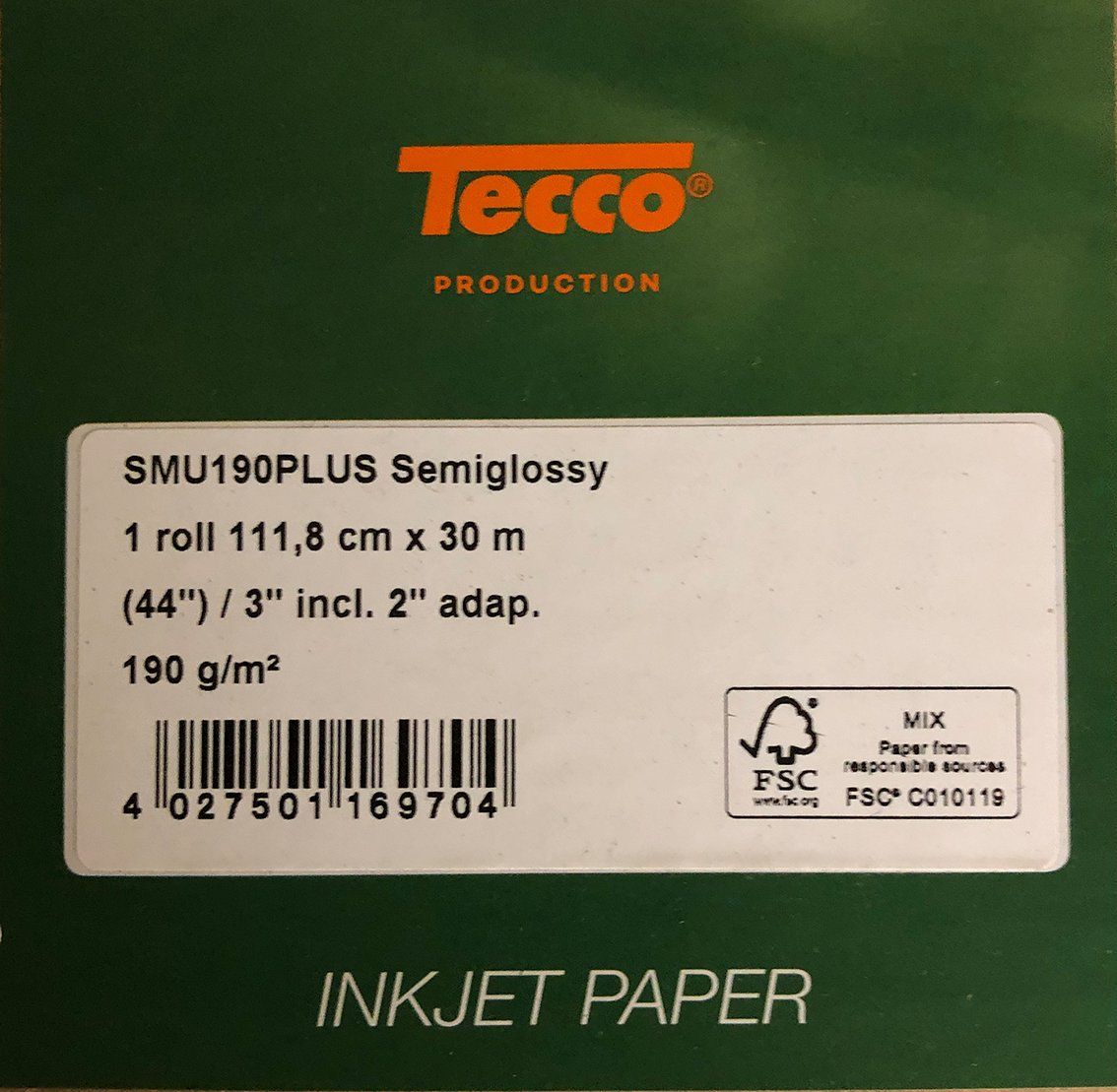 Carta: Tecco Semi-Glossy Plotterpapier 190plus (111,8 cm x 30 m) – Nuovo e nell'imballaggio originale da Kaltbrunn venduto da Aittam
