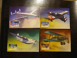 4 cartes postales avec timbres aviation Australie état neuf