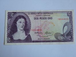Kolumbien Banknote 2 Pesos Oro 1976, Guter Zustand