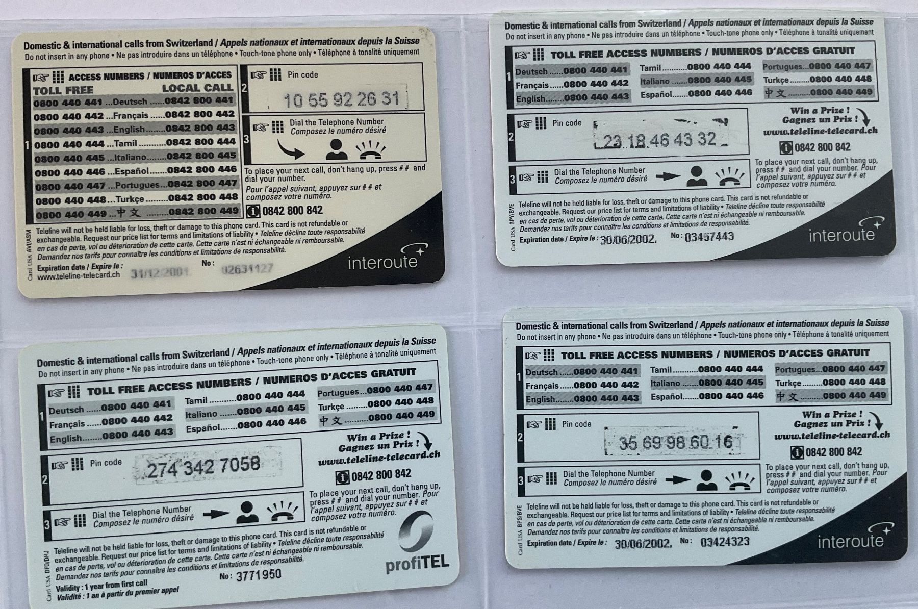 Schede telefoniche: 4 Teleline-Telefonkarten – Usato da Winterthur venduto da Grap75 1