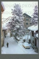 AK color Pontresina GR Dorfstrasse unter Schnee ≈ 1981