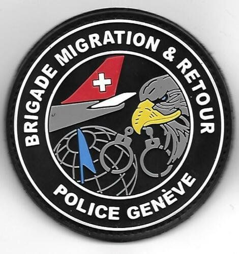 Swiss Placchette & Badge: Polizei Genf Aufnäher, Brigade Migration & Retour mit Klett. – Nuovo e nell'imballaggio originale da Emmenbrücke venduto da F.ingl-1947