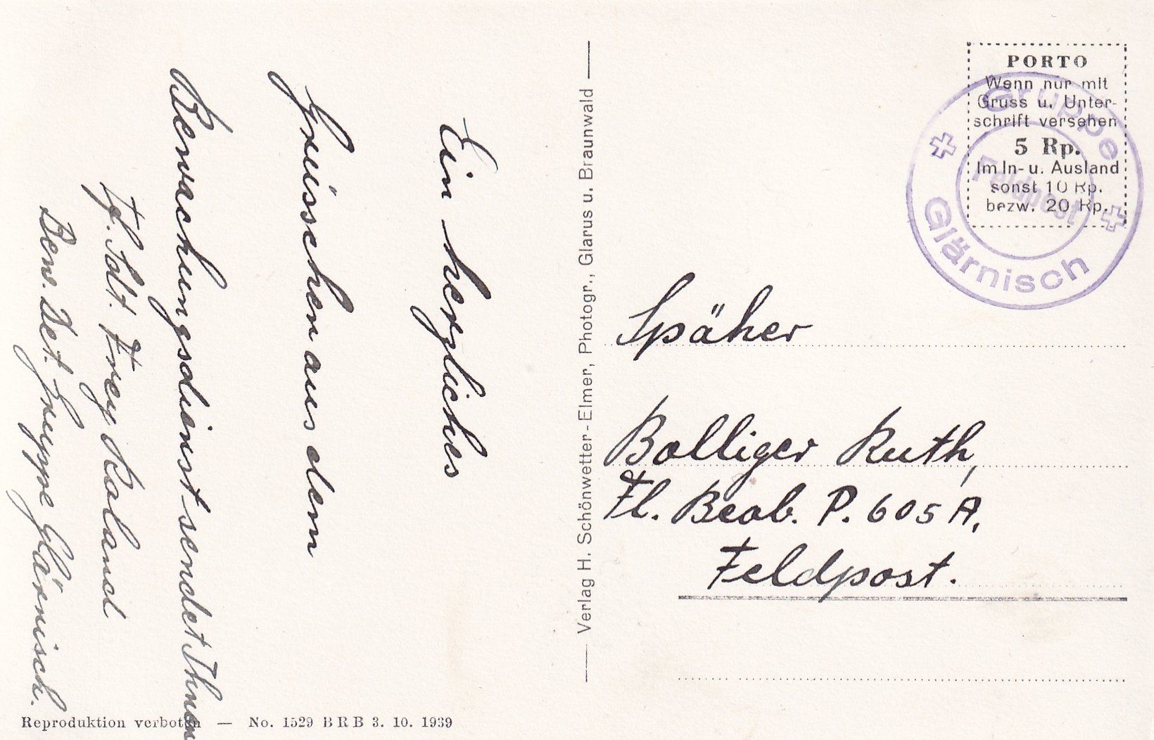 Cartoline postali: Glarus - Bergkapelle mit Wiggis /bo – Usato da Hombrechtikon venduto da Rudolf07 1
