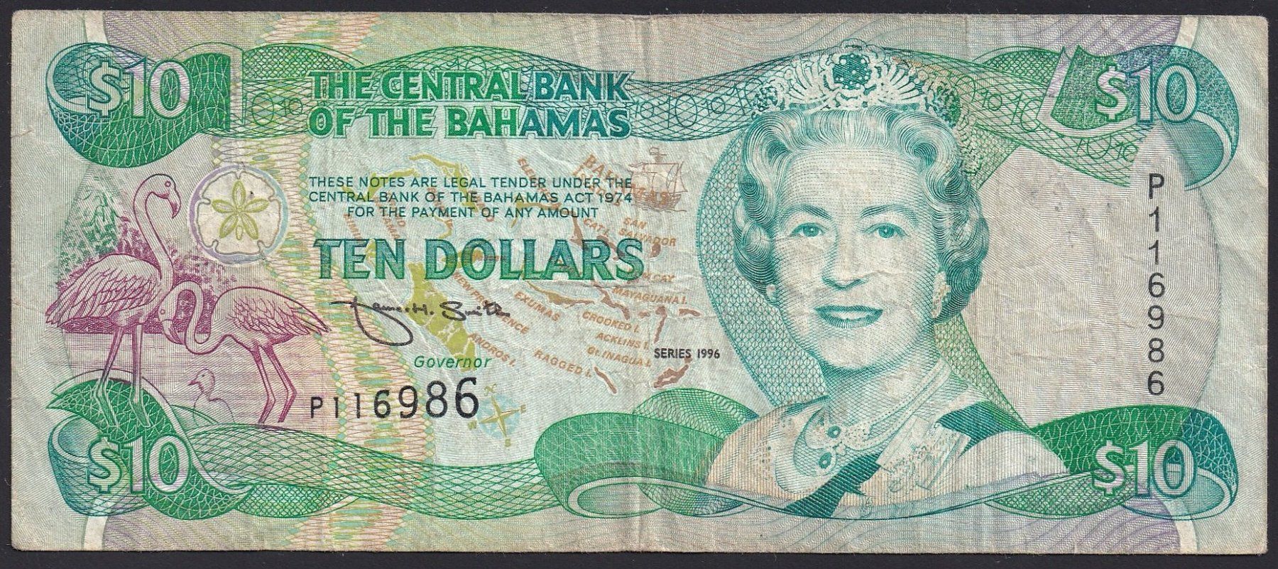 Banconote: Bahamas 10 Dollars 1996 – Usato da Brugg AG venduto da banknoten_muesli